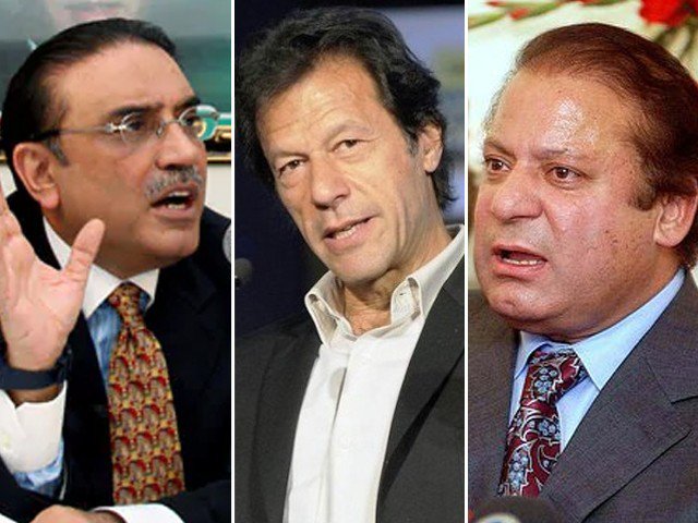 PML-N Nawaz Sharif、Tehreek-e-InsafのImran Khan、PPPのAsif Ali Zardari