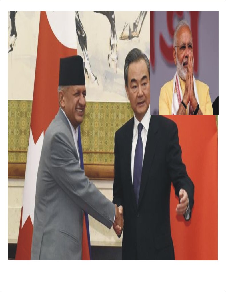 新ネパール外務大臣Pravid Kumar Jolie、中国外相Wang Yi、インド首相Narendra Modi