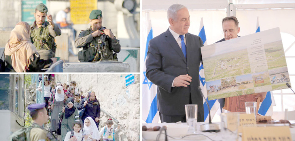 イスラエルのベンジャミン・ネタニヤフ首相は、軍隊によって占領された西海岸の新しいゲットーの地図を示しています