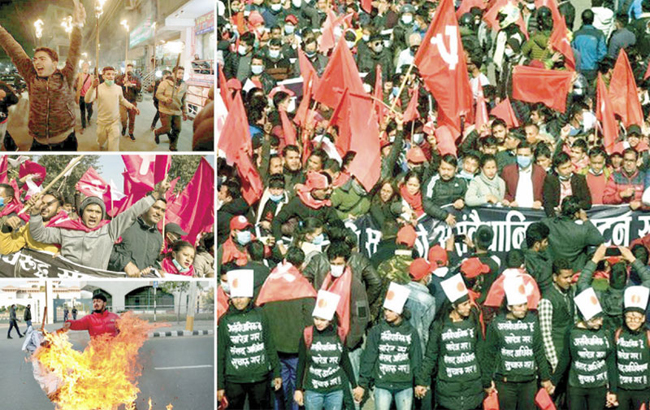 ネパール議会解散後の首都での市民の抗議